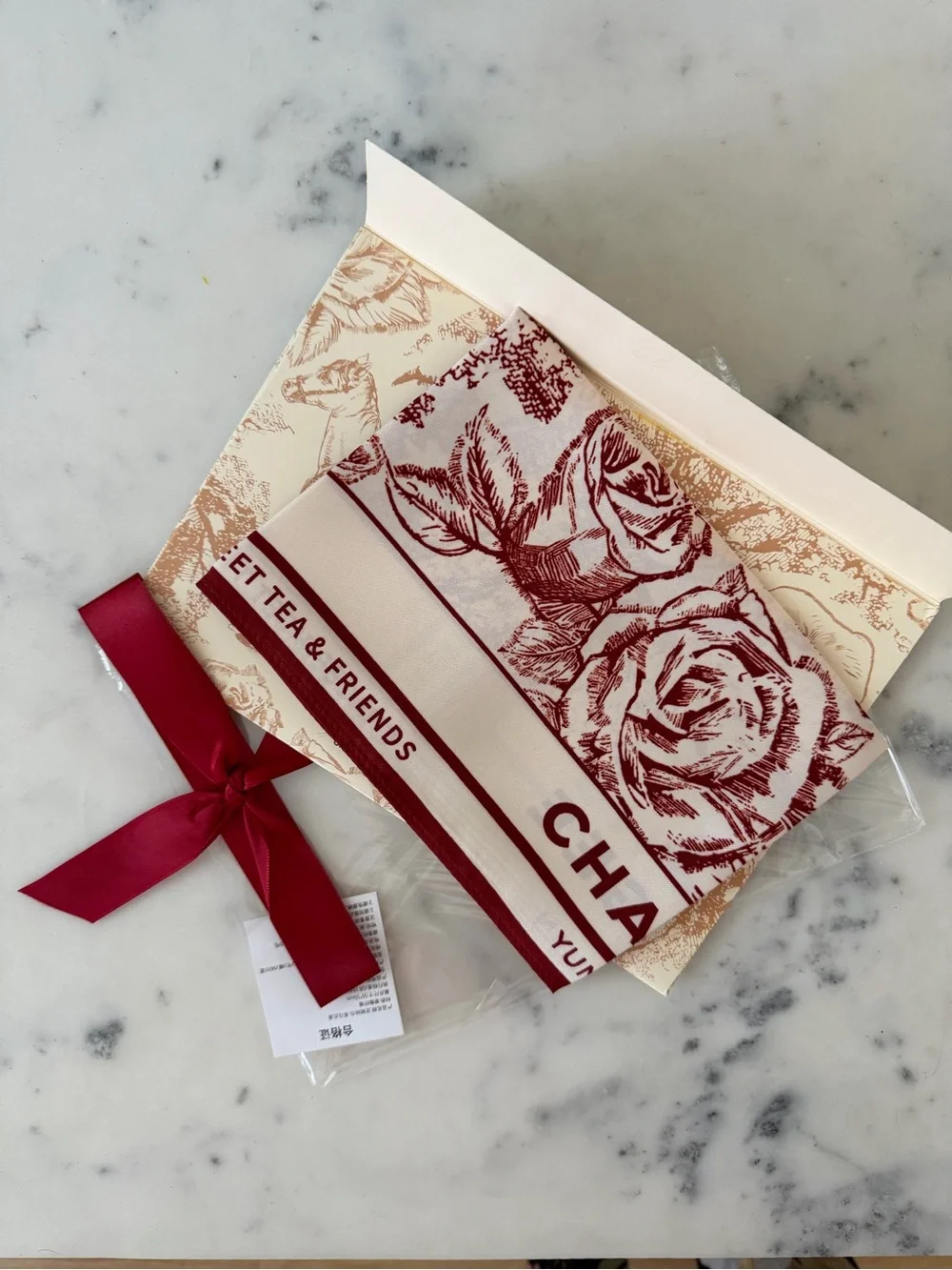 Brand New CHAGEE collectible Red Floral Scarf - Rose Print